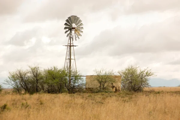 Windpump and dam in a dry land